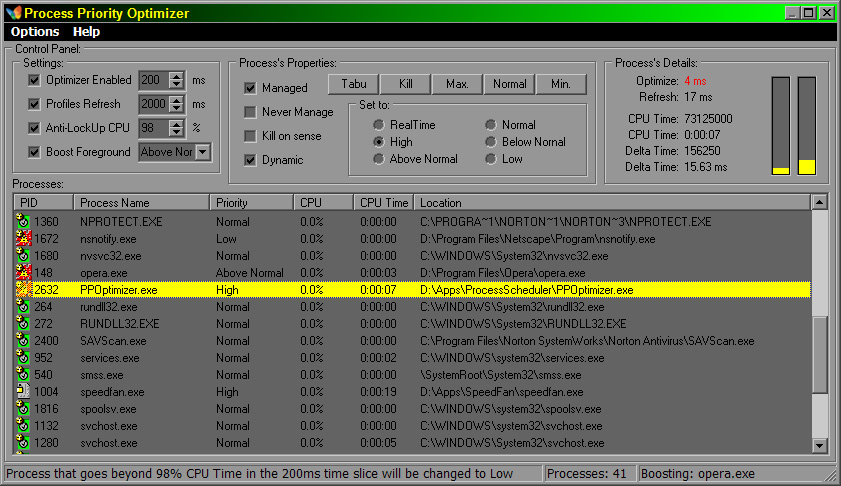 Click to view Process Priority Optimizer 2.2.4.112 screenshot